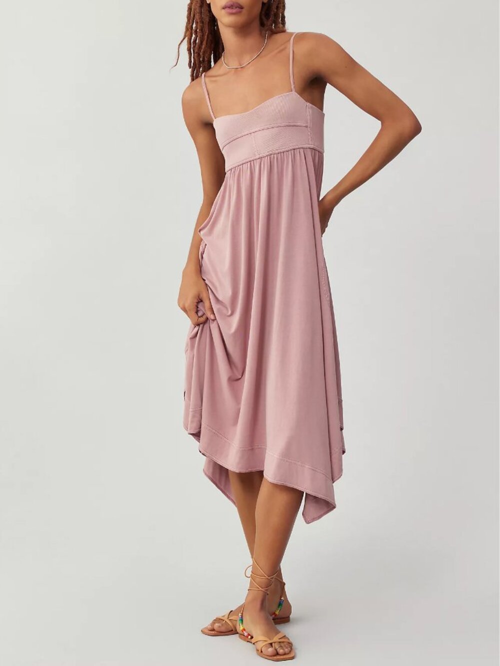 Daily Practice Anthropologie Asymmetrical A-Line Flowy Midi Summer Dress Pink L